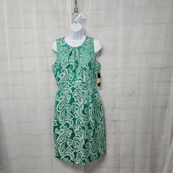 NWT Alex Marie Green Paisley Sleeveless Brocade Retro Knee Length Dress Size 6 - Picture 1 of 14